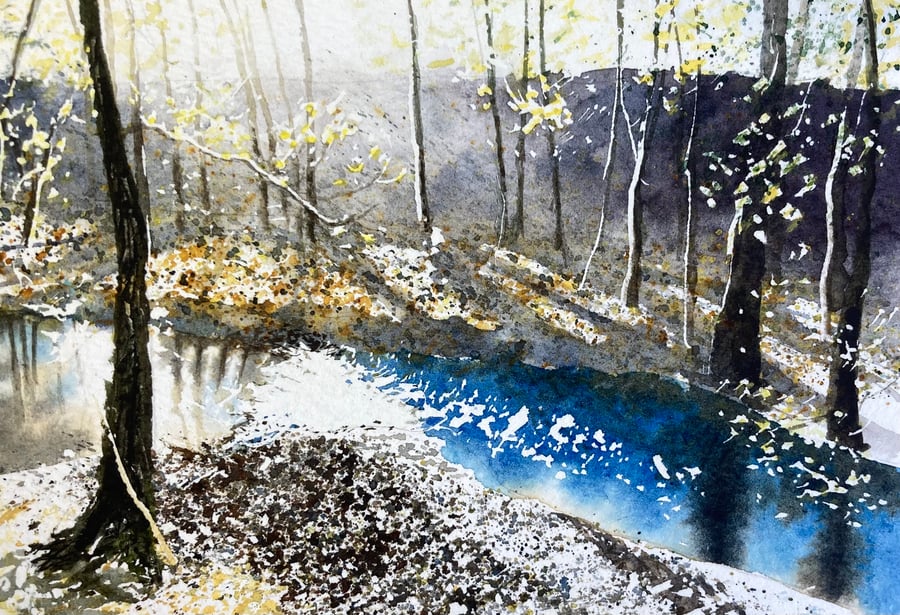 River leven contre jour (Pure Original Watercolour FULLY MOUNTED 8” x 6”)