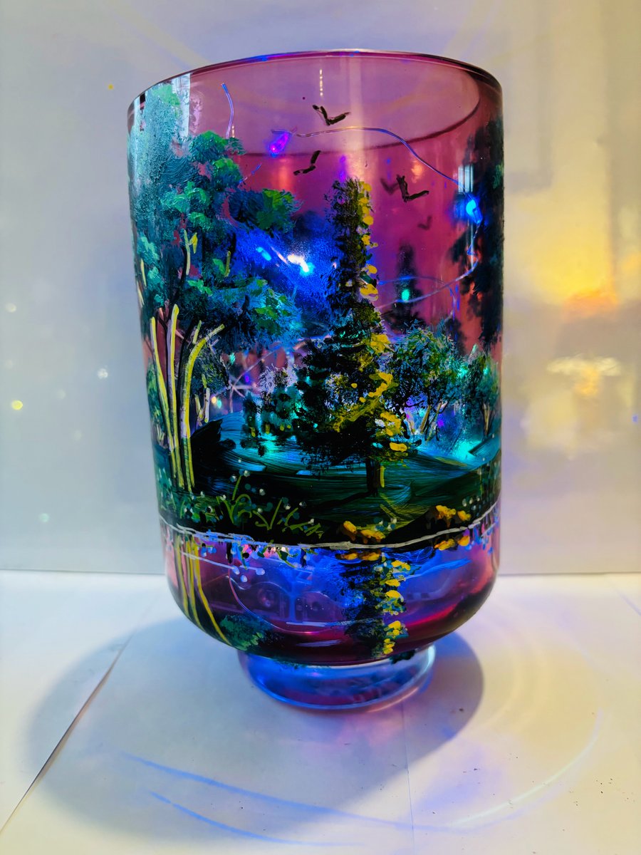A hand painted and fired glass vase by Andrew Jenkins 