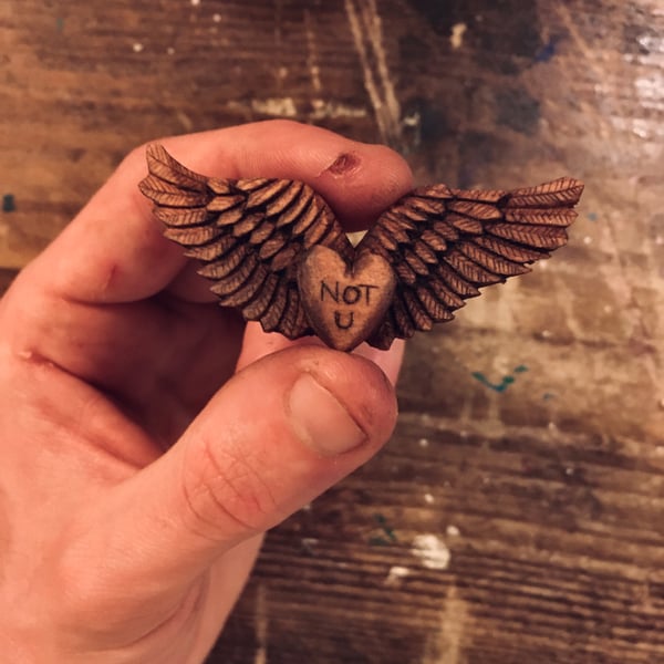 Hand Carved Anti-Valentines Heart Pendant