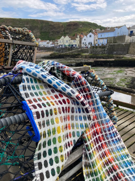 Staithes Paint Box Handwoven Lambswool Scarf- shorter length 