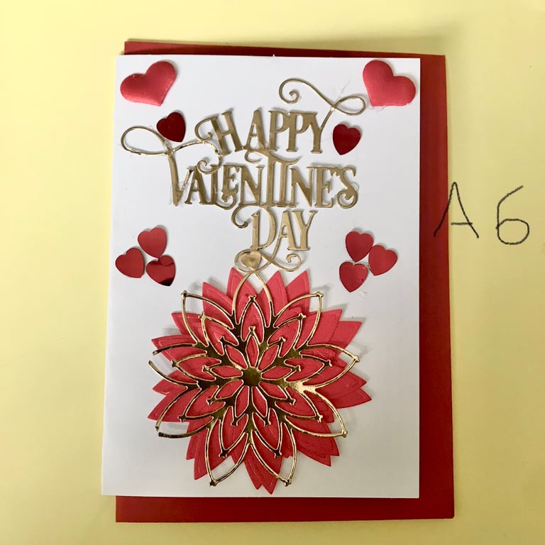 A6 Valentines Card - 3D soft satin hearts along with sequin hearts FREEPOST