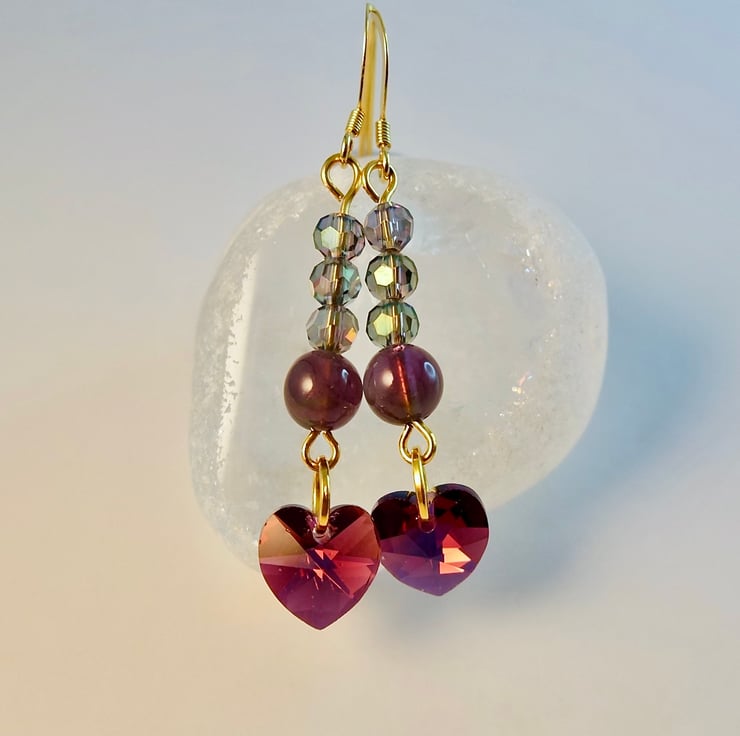 Purple Heart Earrings With Amethyst And Faceted... - Folksy