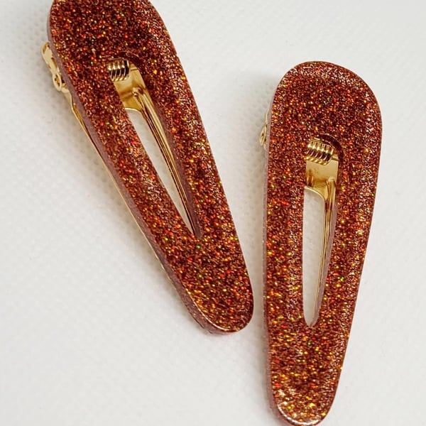 Hair Clips Burnt Orange Autumn Glitter Clip Teardrop Hair Accessories Fall Inspi