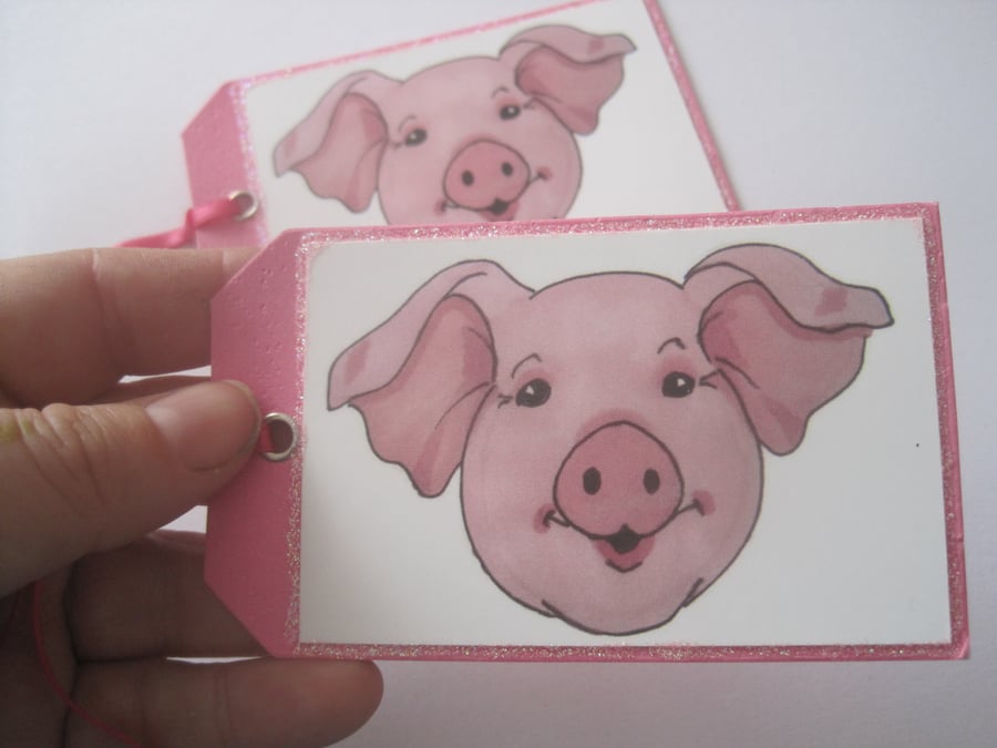 Pink Pig Gift Tag x2