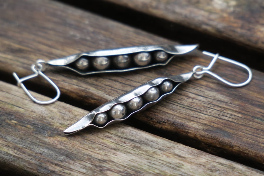 Sterling Silver Peas In A Pod Earrings, Silver Dangle Earrings, Peas Earrings