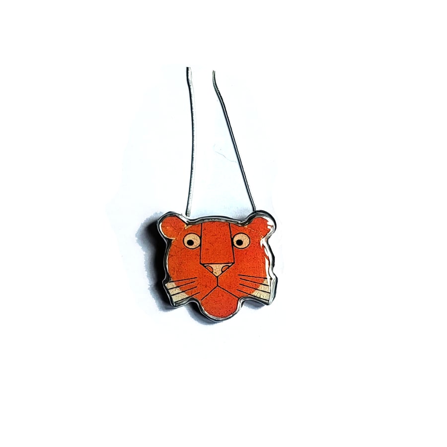 Retro Whimsical Orange Panther Necklace by EllyMental