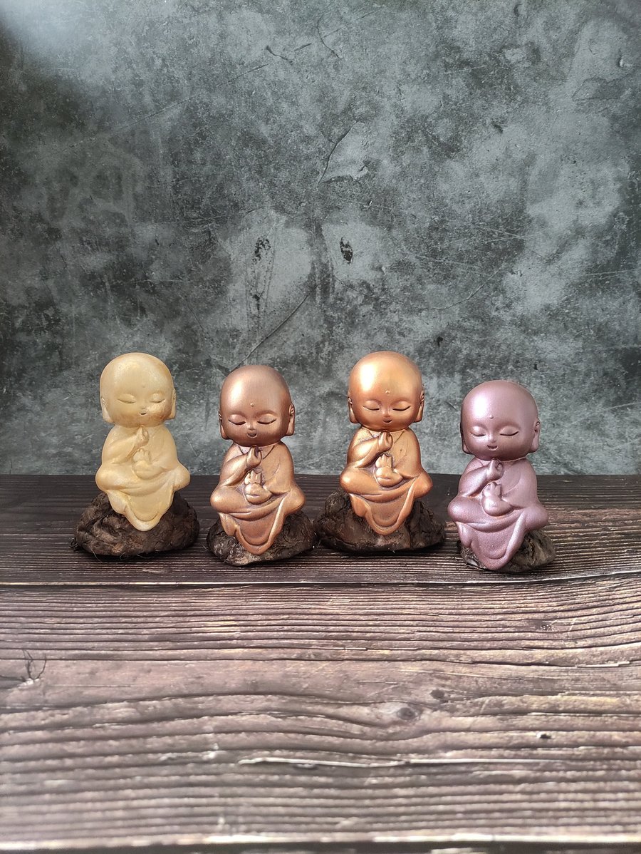 Boy Buddha Child Statues, Hand Painted Stoneware, Shelf Sitters, Buddhist Altar
