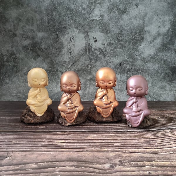 Boy Buddha Child Statues, Hand Painted Stoneware, Shelf Sitters, Buddhist Altar