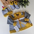 Baby  Boy's Jacket, Booties & Hat Set Hand Knitted 0-6 Months Size