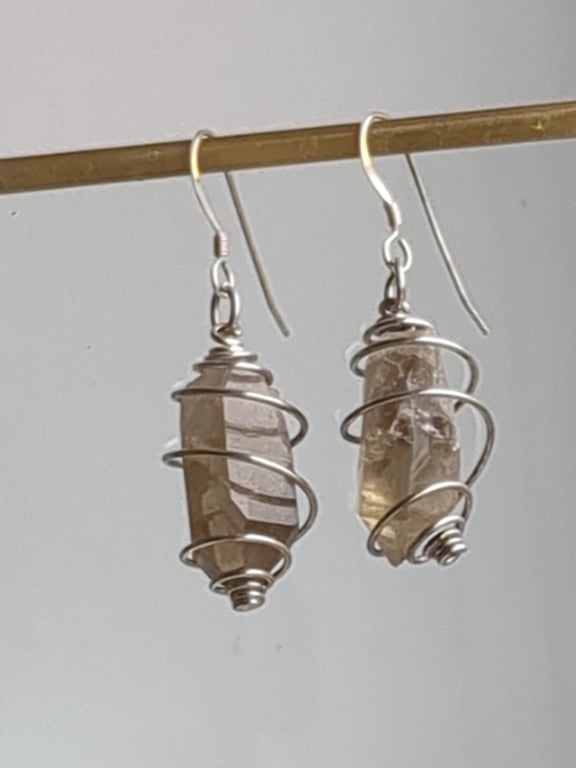 Smokey quartz crystal dangle earrings 