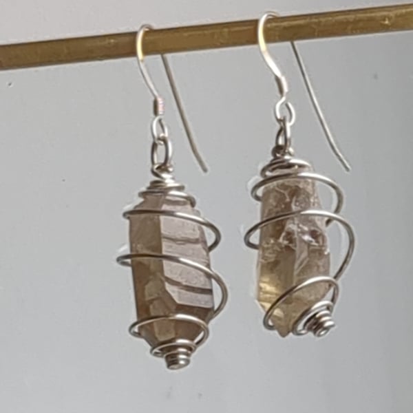 Smokey quartz crystal dangle earrings 