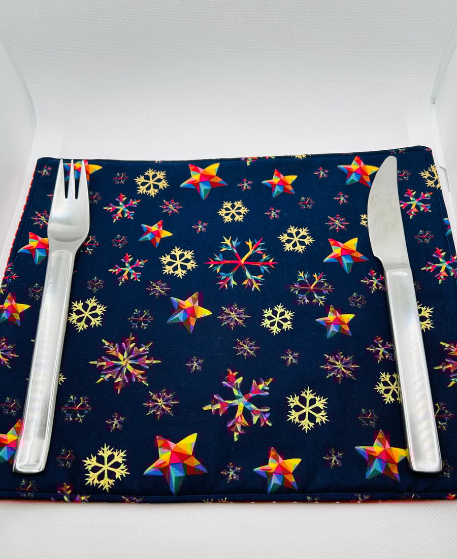 Fabric Table Mat for Christmas Dinner Table in Blue and Gold Metallic Fabric 