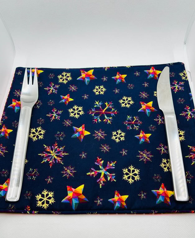 Fabric Table Mat for Christmas Dinner Table in Blue and Gold Metallic Fabric 