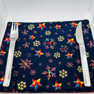 Fabric Table Mat for Christmas Dinner Table in Blue and Gold Metallic Fabric 