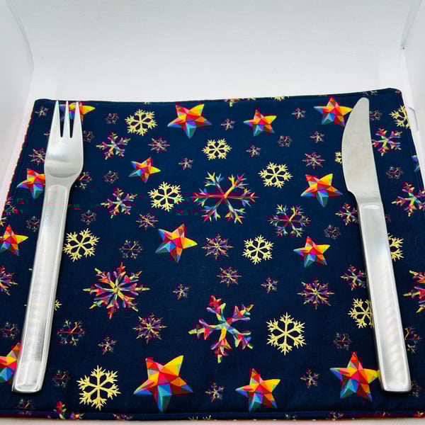 Fabric Table Mat for Christmas Dinner Table in Blue and Gold Metallic Fabric 