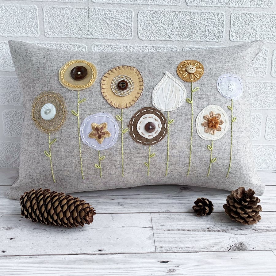 Hand-embroidered Stylised Flowers Cushion