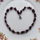 Garnet Nugget Chips, Pink & Red Seed Beaded Necklace