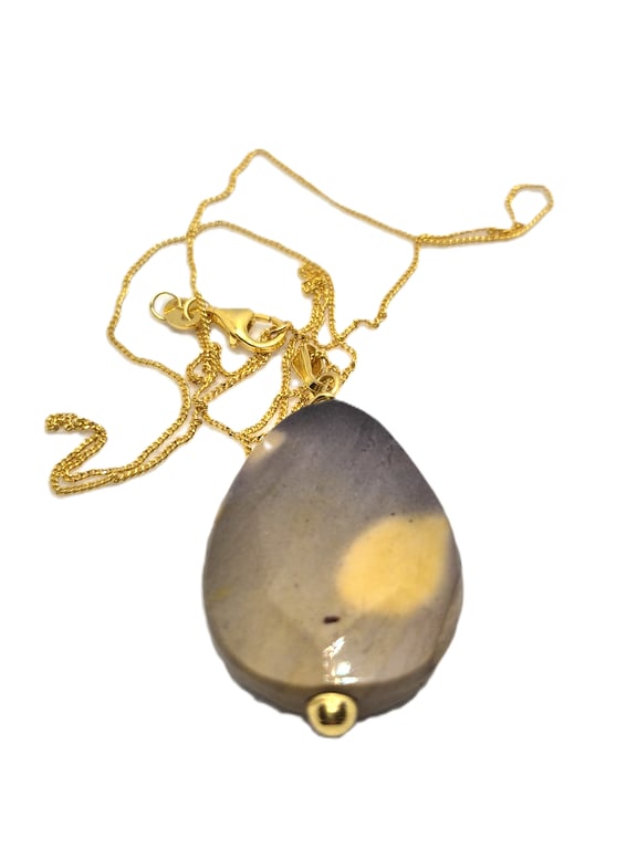 Mookite pear shaped pendant with gold plated sterling silver chain