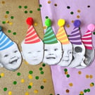 Photo Face Striped Party Pom Pom Birthday Bunting