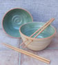 Pair of noodle soup rice or cereal serving bowl stoneware pottery handmade  - Image 1