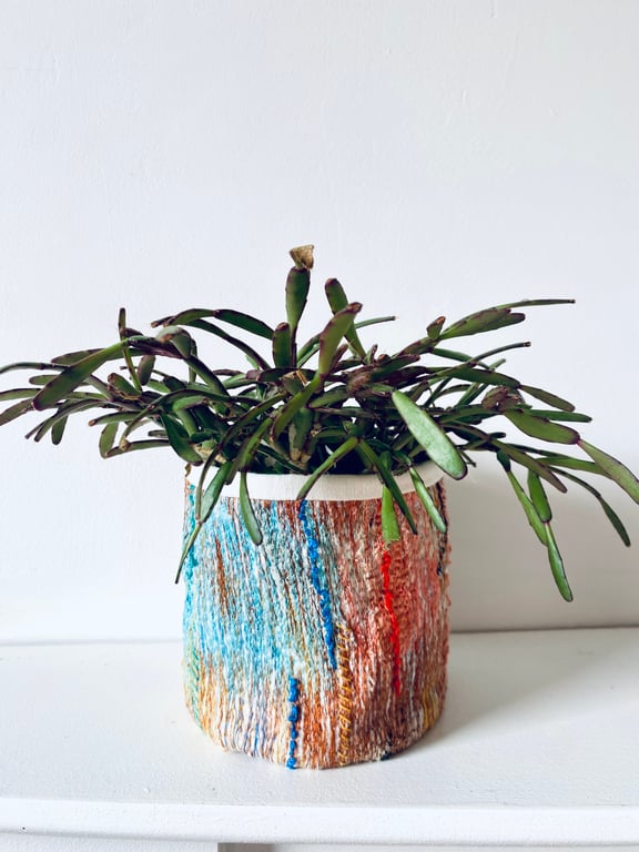 Vibrant textile storage or pot plant holder