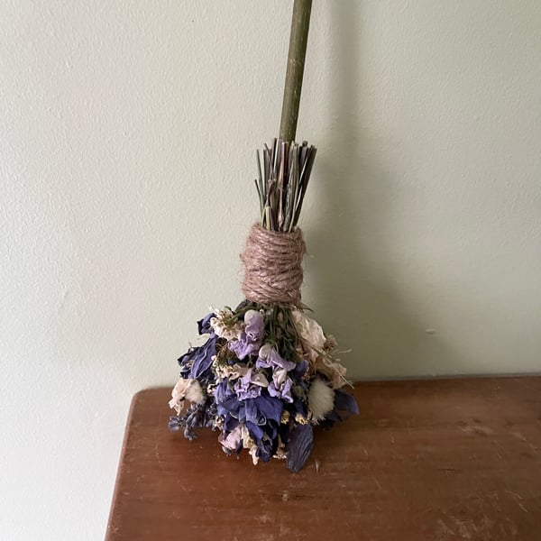 Dried Flower Besom. Handmade Broom. 27cm Long.