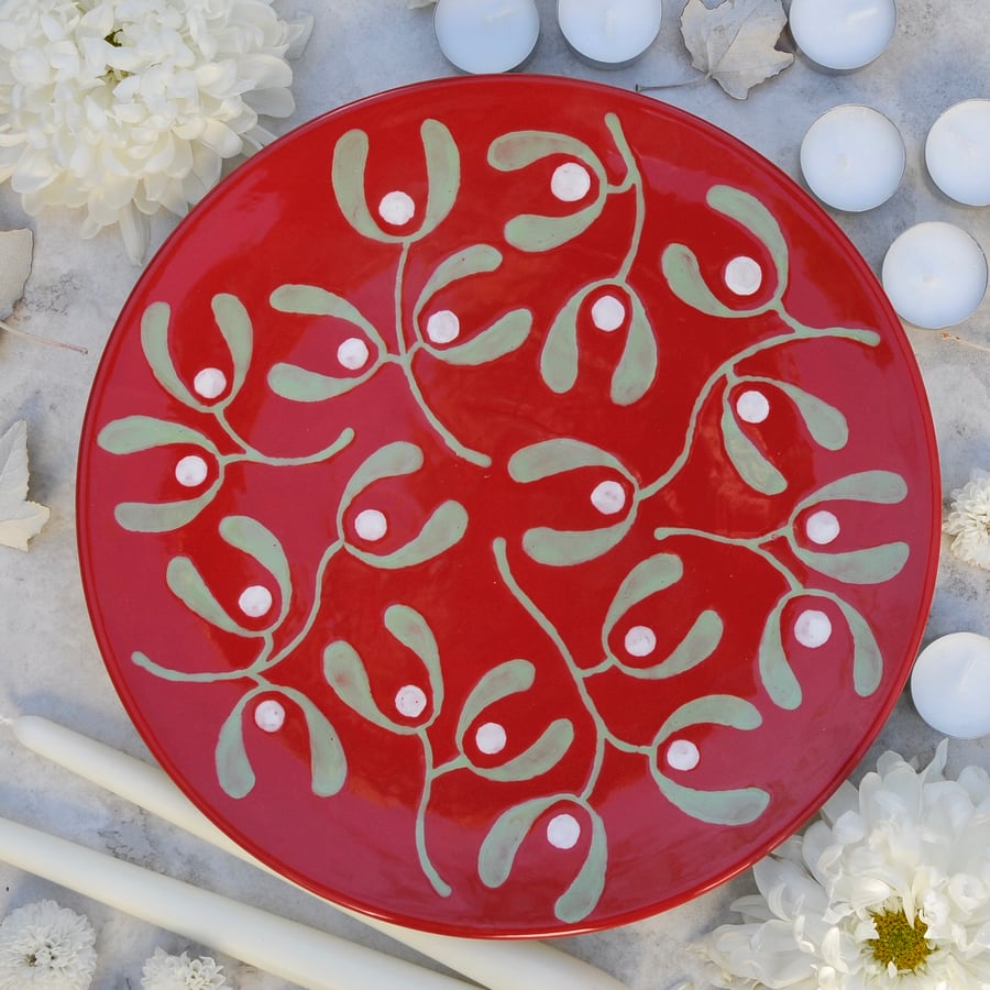 Christmas Red Mistletoe Platter