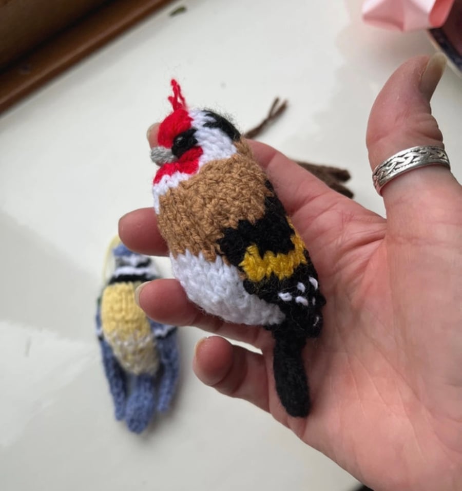 Goldfinch bird  hand knit tree decoration 