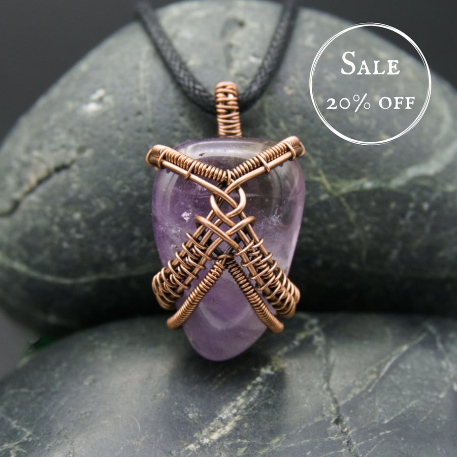 SALE - Wire Weave Wrapped Amethyst Pendant