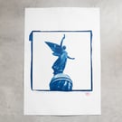 A4 Handmade Cyanotype Print - 'Winged Figurine Of Peace'