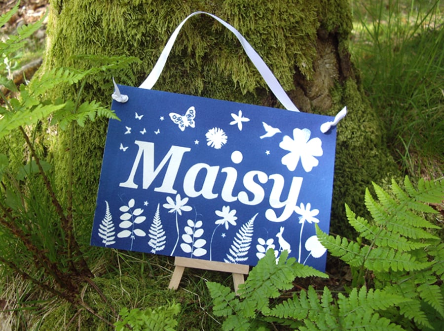 Fairytale Forest Personalised Name Plaque Cyanotype 