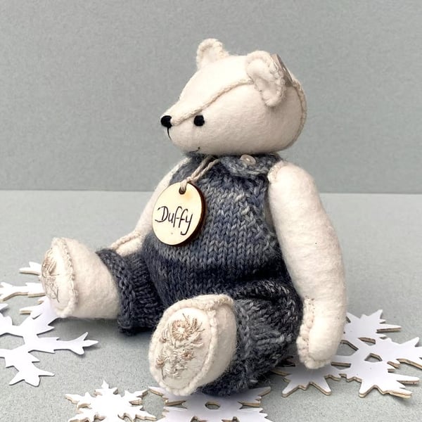 Dressed collectable teddy bear, small OOAK artist bear, hand sewn bear