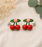 Cherry Polymer Clay Stud Earrings Sterling Silver Posts
