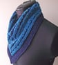 Neckwarmer, Scarf, Kerchief Cowl, Knitted Handspun Navy, Blue, Merino, Silk - Image 3