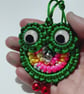 Handmade Green Owl Charm – Macramé Accessory with Bells - Image 4