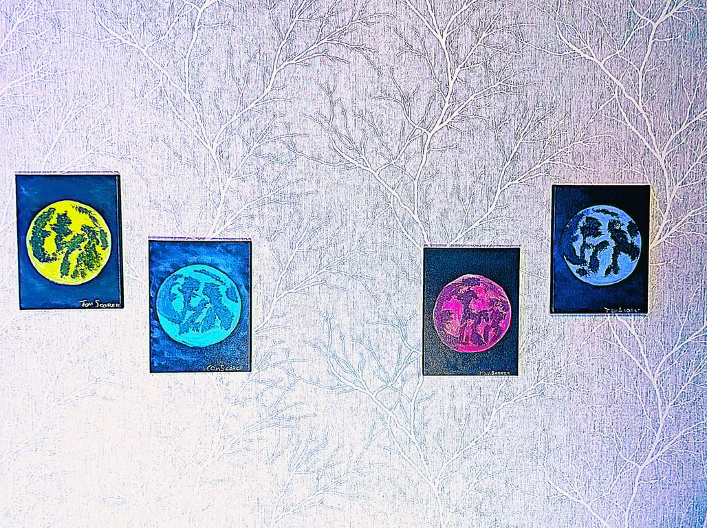 Set of Full Moon Original Oil Paintings, in four different colours, home decor