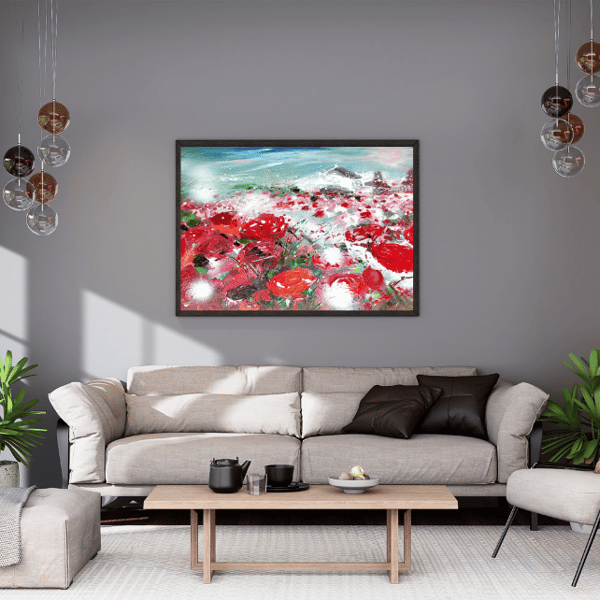 Oil Painting Riot Of Red Poppies Highly Textured Painting Original Tracy Butler