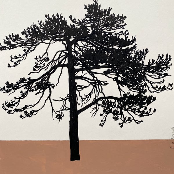Ashdown Pine no.60, original A4 artwork, hand drawn, painted, autumn brown