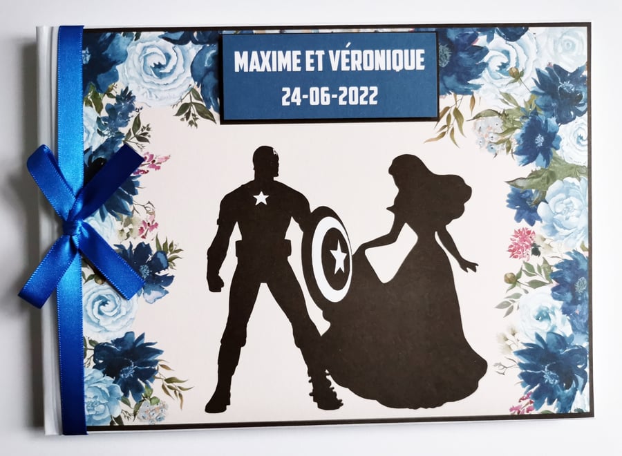 Captain America wedding guest book, blue superheroes wedding guest book