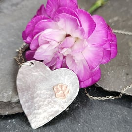 Heart and paw sterling silver heart pendant