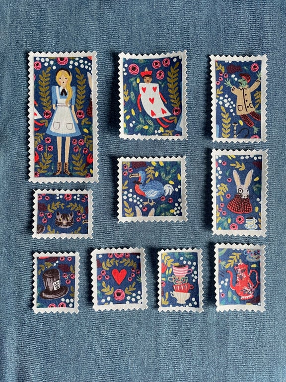 Fabric Postage Stamps - Alice in Wonderland