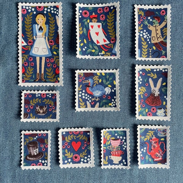 Fabric Postage Stamps - Alice in Wonderland