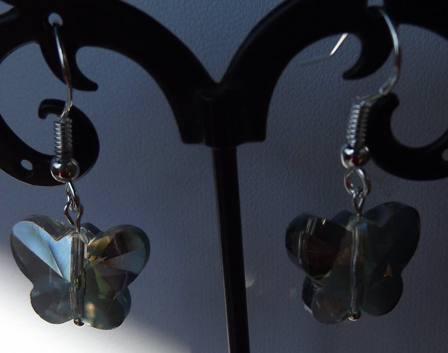 Crystal Butterfly earrings with sterling silver shepherds hooks