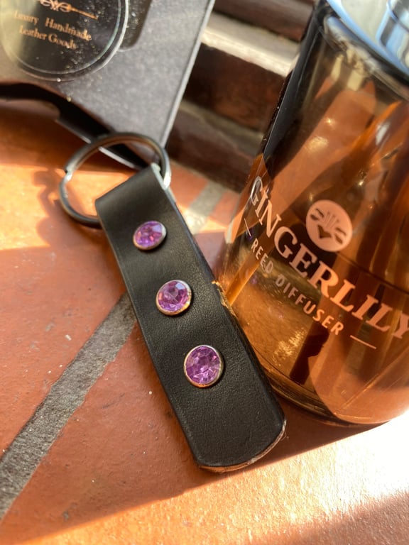 Keyring black Italian leather and  crystals