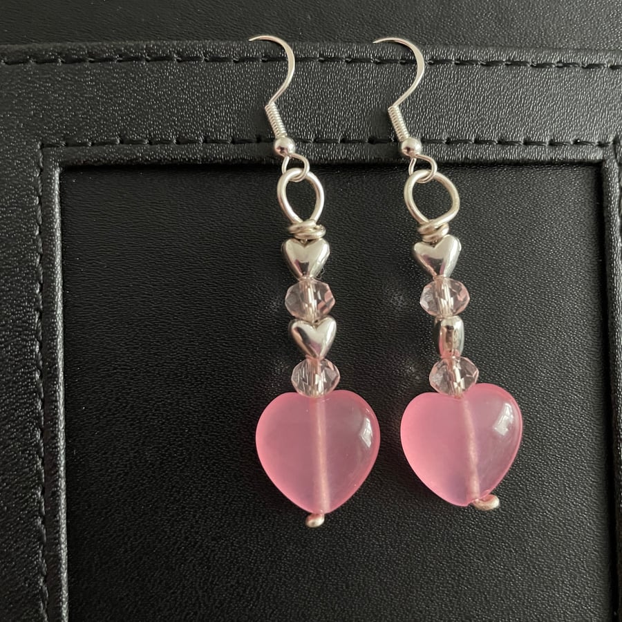 Pink Quartz Heart Earrings