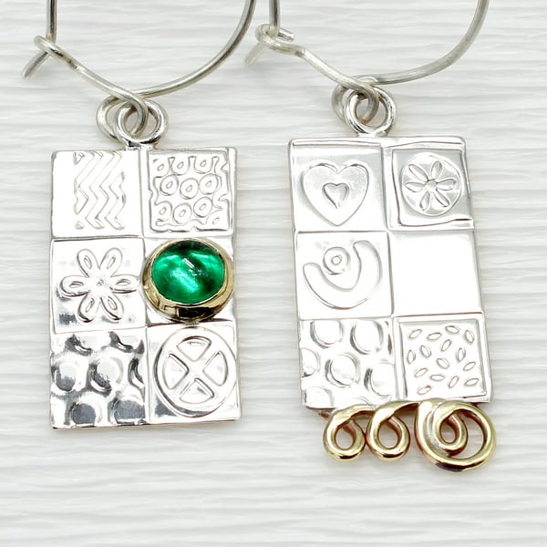 Green Spinel earrings, sterling silver, asymmetrical, handmade, gemstone choice