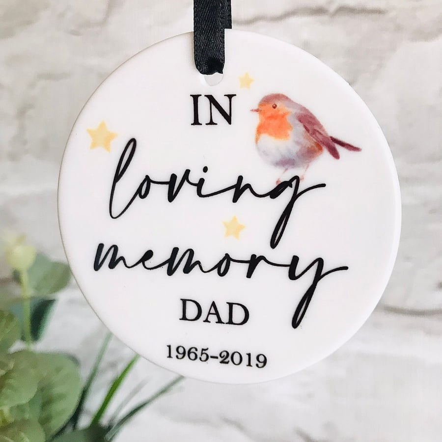 Memory Bauble, Robins christmas bauble, personalised in memory of bauble ceramic