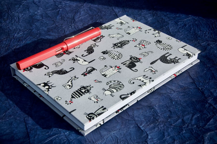 A5 Notebook with crazy cat fabric cover
