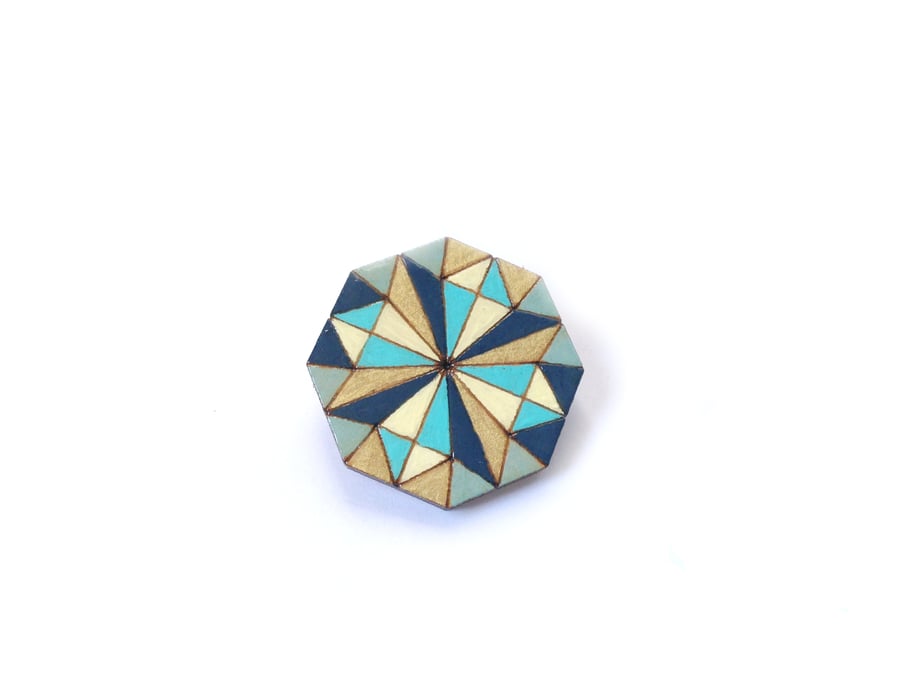Wooden Diamond Stained Glass Brooch
