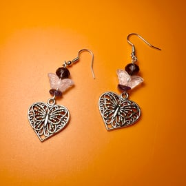 Butterfly Heart Hanging Earrings